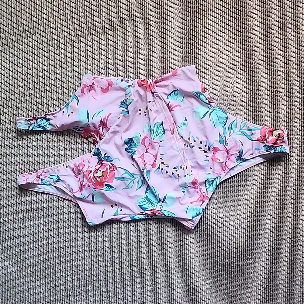 Floral random Pink Flower one piece bathing suit XL missing waist bow